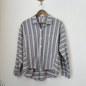 Kleen Cotton Linen Blend Striped Shirt Oversized Small Button Front Lagenlook